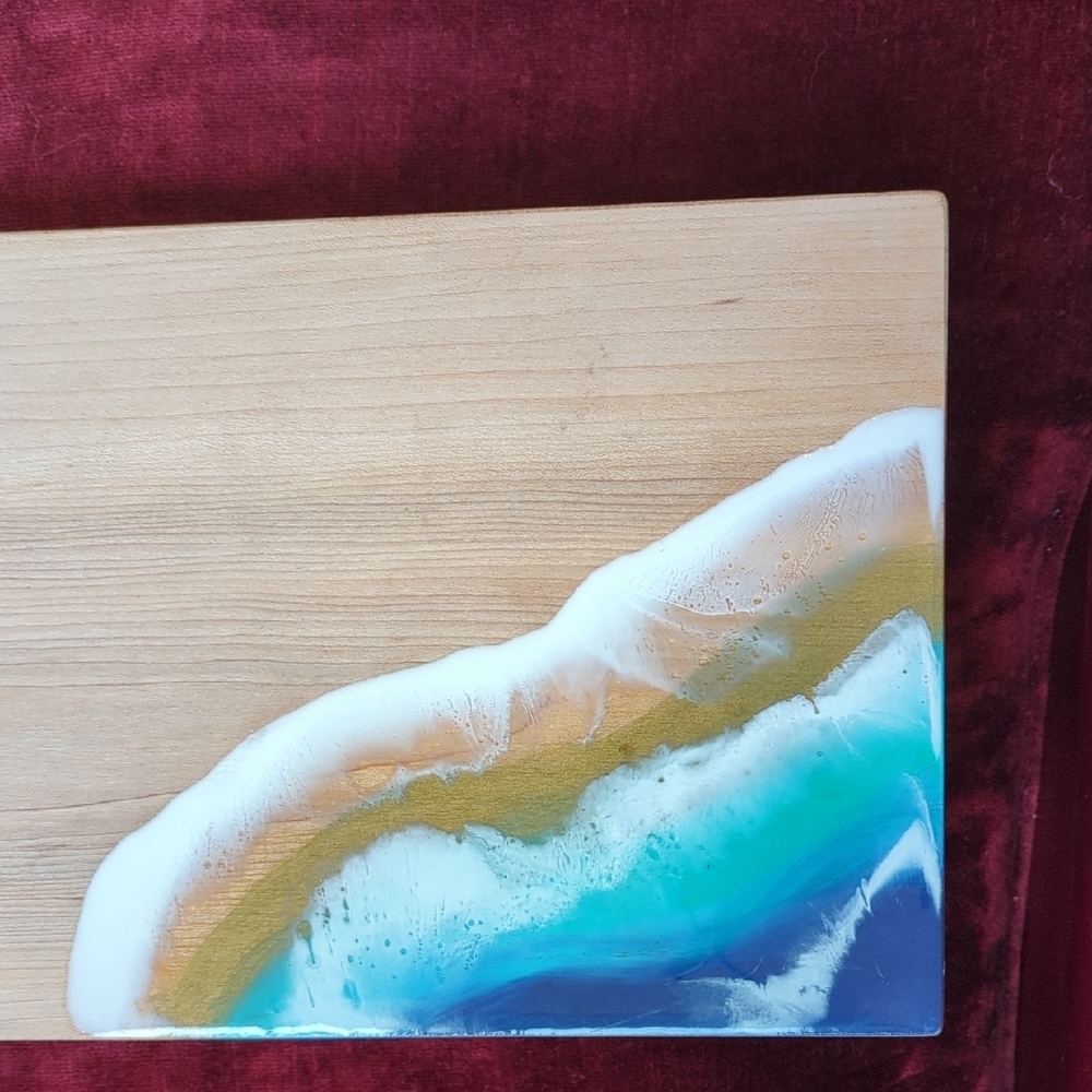 Wooden Cutting Board with Ocean Resin Art